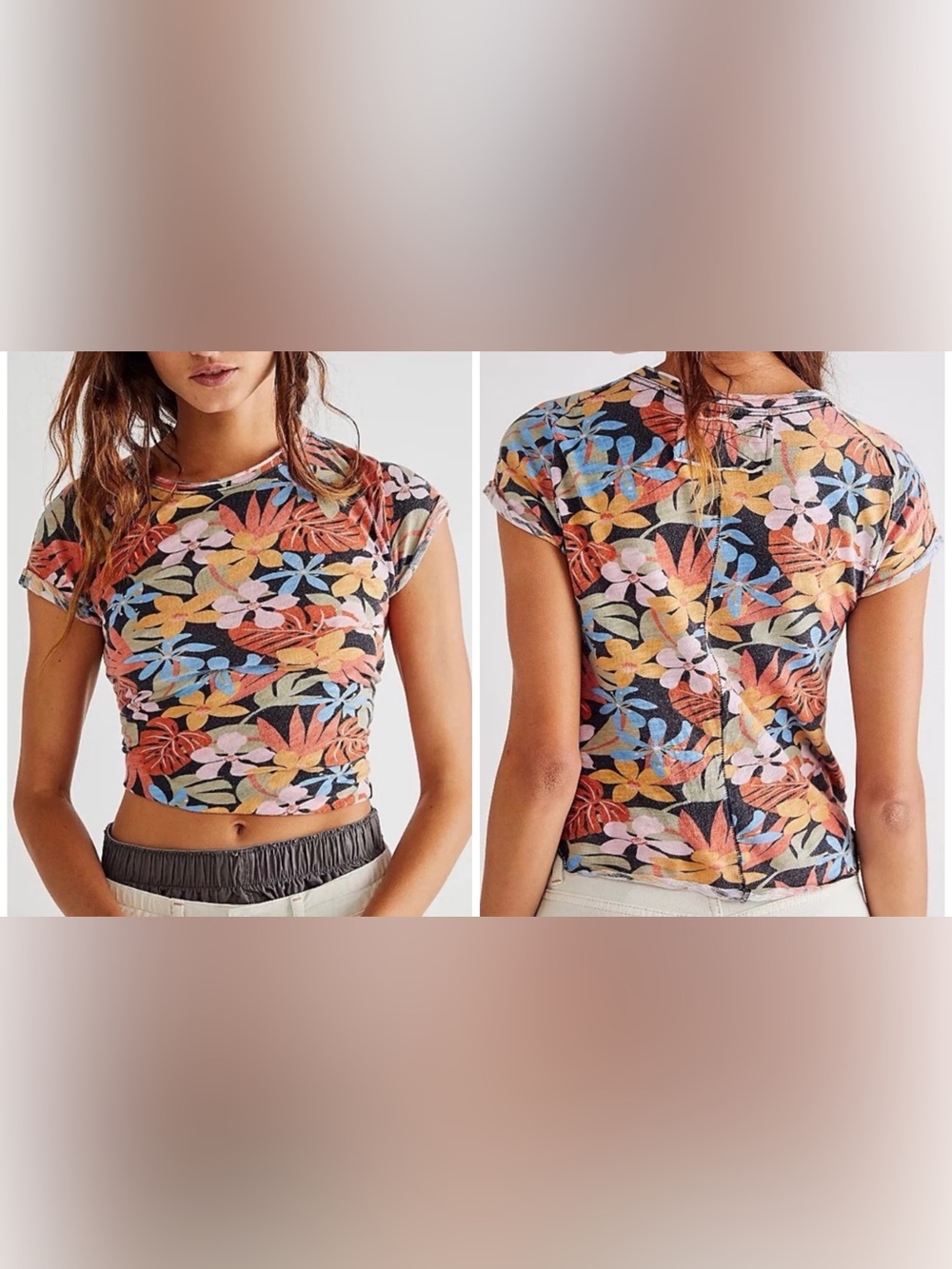 NWOT Free People Be My Baby Printed Tee - tropical floral - Medium